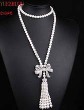 Collar de cadena de lujo multicapa con perlas de agua dulce, joyería fina con incrustaciones de circonita, borla larga, 8-9mm, 32 pulgadas, color blanco natural 2024 - compra barato