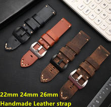 Thick Retro Vintage Genuine Oil Horse Leather Watchband 22mm 24mm 26mm Handmade Men For Panerai Strap Man Buckle Logo Tools 2024 - buy cheap