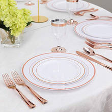 25pcs Rose Gold Disposable Plastic Plates Golden Wedding Party Plates Lace Design Dinner Plate Salad Dessert Dish Christmas 7.5' 2024 - buy cheap