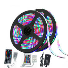 Tira de luz de led, fita flexível, rgb, smd 2835, 5m, 10m, 15m, diodo, dc 12v + 24 teclas, controle remoto + adaptador