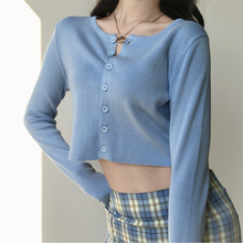 Navel Korean Style Short Sweaters Women Thin Cropped Cardigan Knitted O-neck Fashion Long Sleeve Woman Autumn Top Ladies 9 Color 2024 - buy cheap