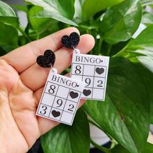 Brincos de acrílico para jogo de cartas bingo 2021, brincos para mulheres e meninas, joias de pendurar 2024 - compre barato