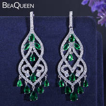 BeaQueen Famous Designer Women Jewelry Noble Green Cubic Zircon Long Drop Bridal Wedding Chandelier Earrings for Brides E049 2024 - buy cheap