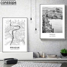 Impresión artística de pared en blanco y negro, póster con mapa de la ciudad de Prague, pintura en lienzo, cuadros de pared nórdicos para decoración de sala de estar 2024 - compra barato