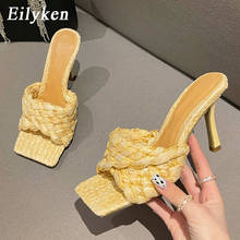 Eilyken-sandálias de salto alto fino feito a mão, chinelos femininos, elegante, quadrado, salto alto, verão, passarela, sapatos de festa, calçado 2024 - compre barato
