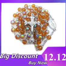Virgin Mary Gift Jesus Christ Religious Jewelry Crystal Beads Round Bead Chain Cross Rosary Necklace 2024 - buy cheap