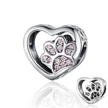 925 sterling silver heart shaped cat and dog footprints charm fit bracelet beads original Pandora jewelry women fashion DIY 2024 - buy cheap