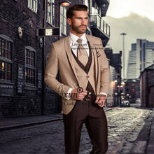 2020 Classic Beige Brown Men Suit Set Groomsmen Tuxedo Groom Wedding Men Suits Custom Made (Jacket+Pants+Vest) costume homme 2024 - buy cheap