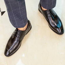 Phenkang-zapatos de piel auténtica con patrón de cocodrilo para hombre, calzado Formal, clásico, puntiagudo, brillante, con cordones, Oxford, para boda 2024 - compra barato