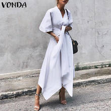 VONDA 2022 Summer Dress Vintage Long Maxi Dress Women Short Sleeve Sexy V Neck Asymmetrical High Waist Party Vestidos Oversized 2024 - buy cheap