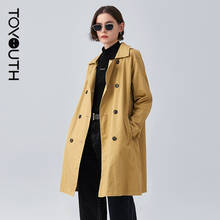 Toyouth feminino blusão outono longo trench coat turndown colarinho casual sólido duplo breasted elegante casaco 2024 - compre barato