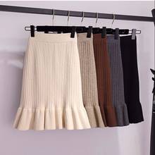 Knitted Autumn and Winter Elastic Ruffled Wool Skirt Black Woman Skirts Faldas Jupe 2024 - buy cheap