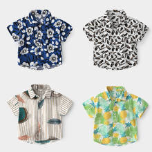 Рубашки для мальчиков в классическом стиле, летняя детская одежда с коротким рукавом, модная рубашка для мальчиков с принтом, детские мягкие хлопковые топы для малышей 2024 - купить недорого