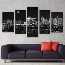 Cuadros Decoration Modern Poster 5 Pieces Black And White City Night View Canvas Painting Wall Art Pictures For Living Room 2024 - buy cheap