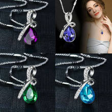 Austrian Blue Crystal Pendant Necklace Jewelry Women Angel Tear Drop CZ Pendant Necklace Rhinestone Silver Plated Gift Bijoux 2024 - buy cheap