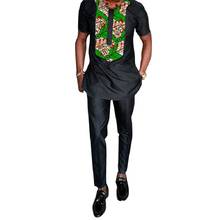 Conjunto preto de roupa masculina africana, roupas para homens da moda com manga curta, calças masculinas casuais personalizadas 2024 - compre barato