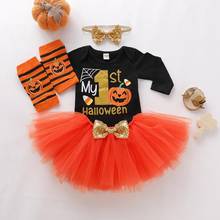 4PCS Kids Girls Halloween Costume Pumpkin Tutu Dress Newborn Baby Rompers Set Halloween Jumpsuit Baby Girls Playing Clothes 2024 - buy cheap