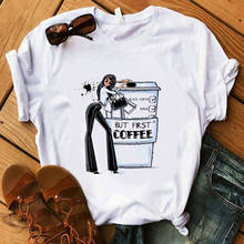 Camiseta de café feminina de luxo maquiagem camiseta de verão casual curta tops hipster camisetas para meninas 2024 - compre barato