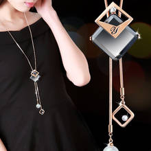 Simple Geometric Double Rhombus Pendant Necklace For Women Long Tassel Sweater Chain Fashion Jewelry 2024 - buy cheap