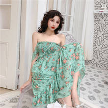 2019 Spaghetti Strap Loose Backless Sexy Beach Dress Summer Print Floral Dress Women Corset Green Chiffon Dresses Ladies Vestido 2024 - buy cheap