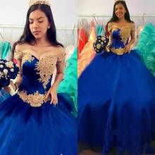 2020 Royal Blue Quinceanera Dresses Off the Shoulder Lace Applique Corset Sweet 16 Years Pageant Ball Gown Vestido de 15 anos de 2024 - buy cheap