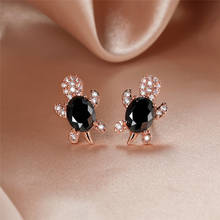 Cute Female Small Turtle Stud Earrings Rose Gold Color Wedding Earrings Dainty Black Crystal Stone Earrings For Women 2024 - buy cheap