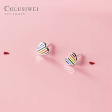 Colusiwei Real 100% 925 Sterling Silver Anti-allergy 3 Color Enamel Love Hearts Stud Earring for Women Fine Jewelry Kids Gift 2024 - buy cheap