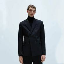 Terno casaco masculino slim fit, calças pretas casuais para negócios, casaco de noivo, 2 peças 2024 - compre barato