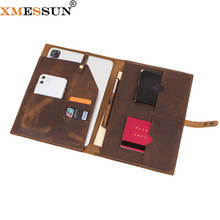 XMESSUN-Funda de piel de vaca con soporte para Ipad, maletín para portátil, carpeta de archivos, bolso de cuero genuino para almacenamiento de Ipad 2024 - compra barato