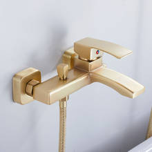 Conjunto de torneiras de banheira com regulação de temperatura quente e fria, formato de cascata, cor ouro escovado, para parede 2024 - compre barato
