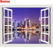 Diamond Embroidery Window new york city night view Needlework 5D DIY Diamond Painting Full Drill Square Rhinestone Mosaic Decor 2024 - buy cheap