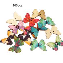 100Pcs 2 Holes Mixed Butterfly Wooden Buttons for DIY Sewing Crafts Scrapbooking F3MF 2024 - buy cheap