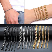 Modyle masculino simples 3-11mm aço inoxidável curb cubana link chain pulseiras para mulheres unissex pulso jóias presentes 2024 - compre barato