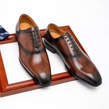 Phenkang-zapatos de cuero genuino italiano para hombre, calzado con cordones, Punta puntiaguda, Oxford, para vestido, boda, fiesta, negocios 2024 - compra barato