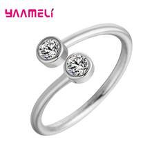Wholesale Fashion 100% Real 925 Sterling Silver Ring Clear Cute Crystal Adjustable Open Rings For Women Female Wedding Jewelry 2024 - buy cheap