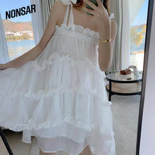 NONSAR Mesh Puff Sleeve Princess Dress Spring French Gentle Fairy Bow Tie Strapless Waist Dress 2024 - buy cheap