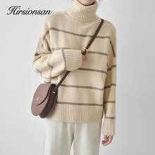 Hirsionsan-suéter de cuello alto para mujer, Jersey grueso a rayas, suave, grueso, ropa de punto de gran tamaño, Top Beige 2024 - compra barato