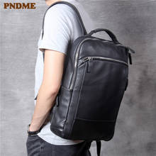 PNDME-mochila informal de piel de vaca para hombre y mujer, morral sencillo de cuero genuino de gran capacidad para viaje, bolsa negra para ordenador portátil 2024 - compra barato