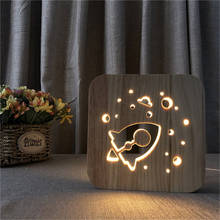 Foguete moldura de madeira 3d led luz noturna, decoração, luz de mesa, usb, lâmpada de mesa, quarto visual, criança, novidade, iluminação, envio direto