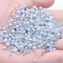 Light Gray Half Round Pearls 1.5-14mm Shiny Flatback Imitation Crafts Non Hotfix Resin Beads Use Glue DIY Wedding Dress Supplies 2024 - buy cheap