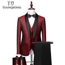 TIAN QIONG Red Black Suit Men 2020 Slim Fit Groom Wedding Suits for Men Stylish Brand Shawl Collar Formal Business Dress Suit 2024 - buy cheap
