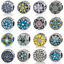 New Original product 100% 925 Sterling Silver Charms Flower Bead Blue Crystals DIY Fit European Bracelets For Women Jewelry Gift 2024 - buy cheap