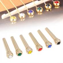 Pinos de ponte de violão para violão, acessórios 6pçs de cobre puro latão colorido, cabeça de cristal para violão acústico folk 2024 - compre barato
