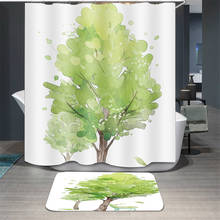 Водонепроницаемая душевая занавеска для ванной комнаты, занавеска для ванны из полиэстера с рисунком зеленого дерева и цветов, с крючками 2024 - купить недорого