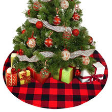 Falda de árbol de Navidad de 36 ", colgante rojo y negro, bolas de pompón Vichy grandes, borde de falda del árbol de Navidad, decoraciones de fiesta de Navidad para árbol 2024 - compra barato