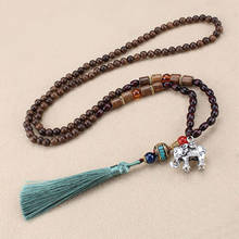 Elephant Ethnic Necklace Pendant Wood Beaded Bohemian Tassel Necklace Long Sweater Chain Jewelry for Women Accessories 2024 - buy cheap