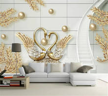 wellyu Custom wallpaper luxury 3d обои swan gold jewelry rotating staircase background wall papers home decor mural 3d wallpaper 2024 - buy cheap