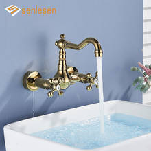 Senlesen Kitchen Sink Faucet Golden Polish Tap Faucet Deck Mount Hot and Cold Water Double Handles Para Kitchen Sink 2024 - buy cheap