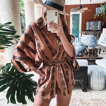 Foridol V Neck Print Casual Playsuit Romper Women Batwing Sleeve Wide Leg Fashion Playsuits Overalls Loose Rompers 2022 2024 - buy cheap