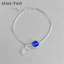 Uini-tail-pulsera de plata de ley 925 con forma de planeta azul, brazalete con forma de luna, de alta calidad, ED546 2024 - compra barato